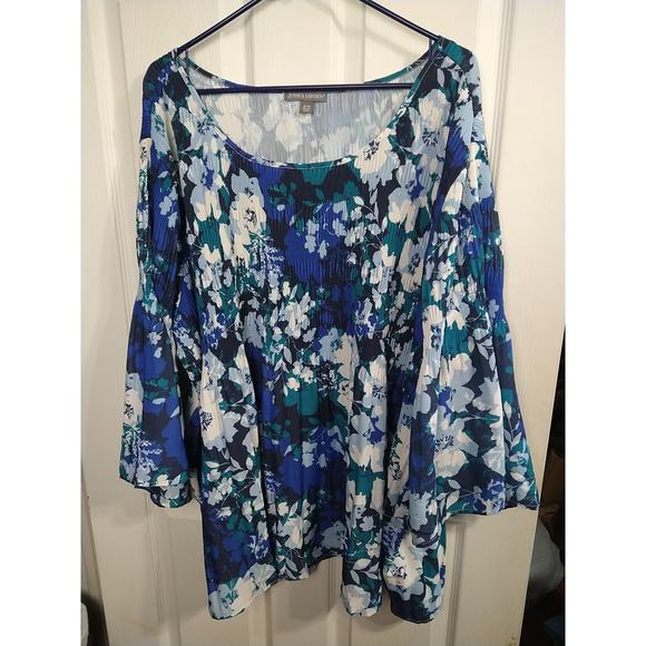 Jessica London Woman 22W Blouse Pullover Belle Flare 3/4 Sleeve Floral Baby Doll - Picture 1 of 8